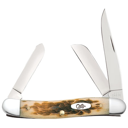 Case Cutlery Knife, Amber Bone Ss Medium Stockman 00042